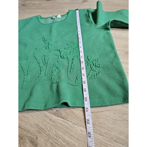 Moth by Antropologie Kelly Green Floral Embossed Cuff Sleeve Cropped Sweater M - Picture 5 of 8